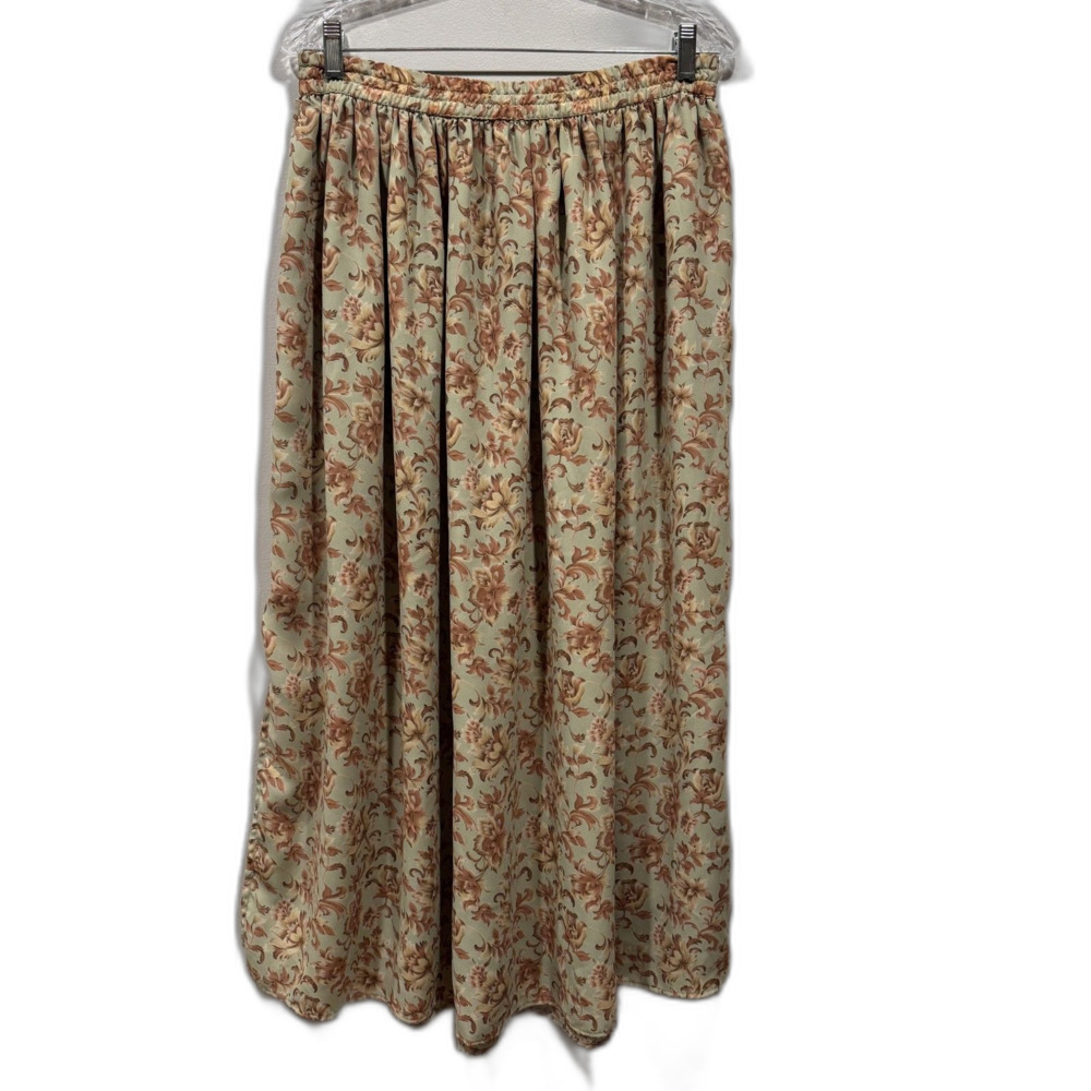 Vintage Floral Maxi Skirt Sage Green Cottagecore Boho Fairy Romantic Women Large